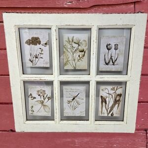 White Distressed Wooden Window Frame 6 Panel Photo Display Farm House Shabby